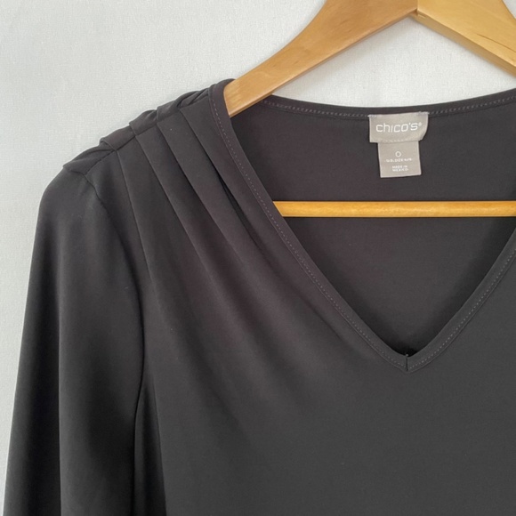 CHICO'S Size 0 US Sm Black Dress Asymmetrical Tunic Top Rouched Mini Skirt Combo - Picture 3 of 8